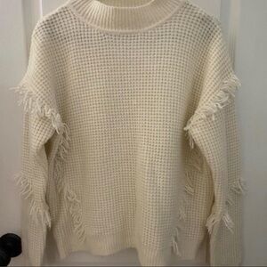 Michael Kors Cream Waffle-Knit Fringe Crewneck Sweater